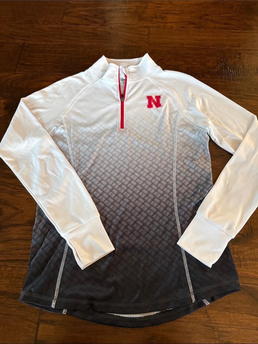 Women's White to Black Ombre Quarter-Zip Pullover with Red N Logo